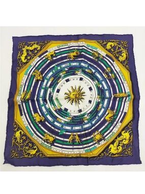 Hermes Purple Yellow Multicolor Zodiac Silk Scarf